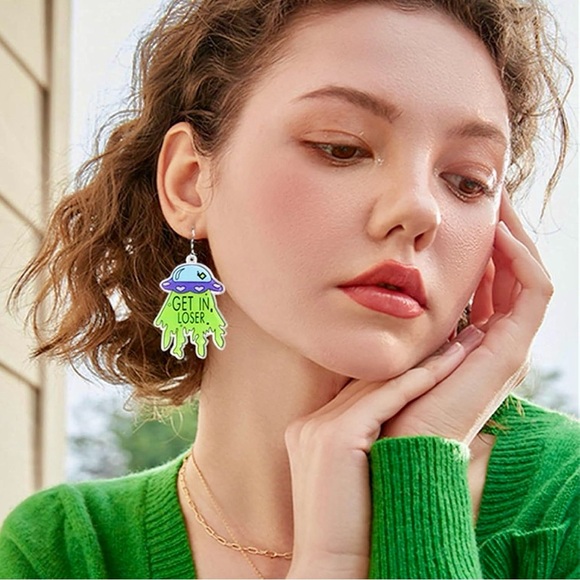 Alien UFO 'Get in Loser' Acrylic Earrings – Halloween Weirdcore Space Jewelry - Picture 8 of 14